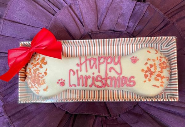 laughing dog wheat free hand decorated Christmas bone