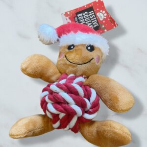Gingerbread man rope plush dog toy RED