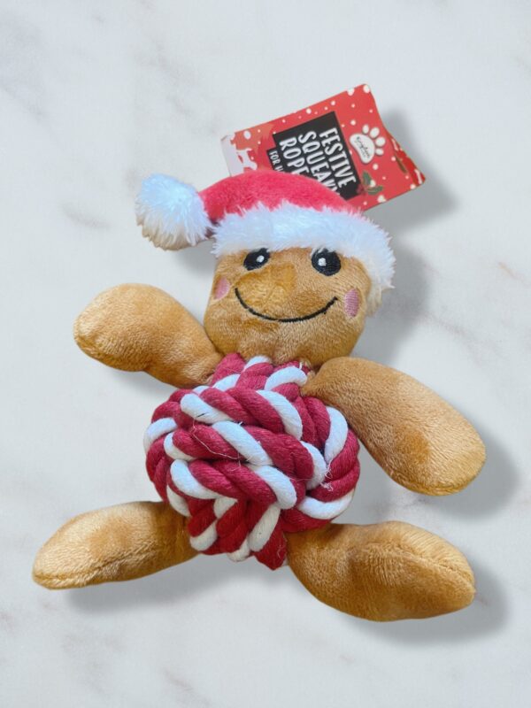 Gingerbread man rope plush dog toy RED