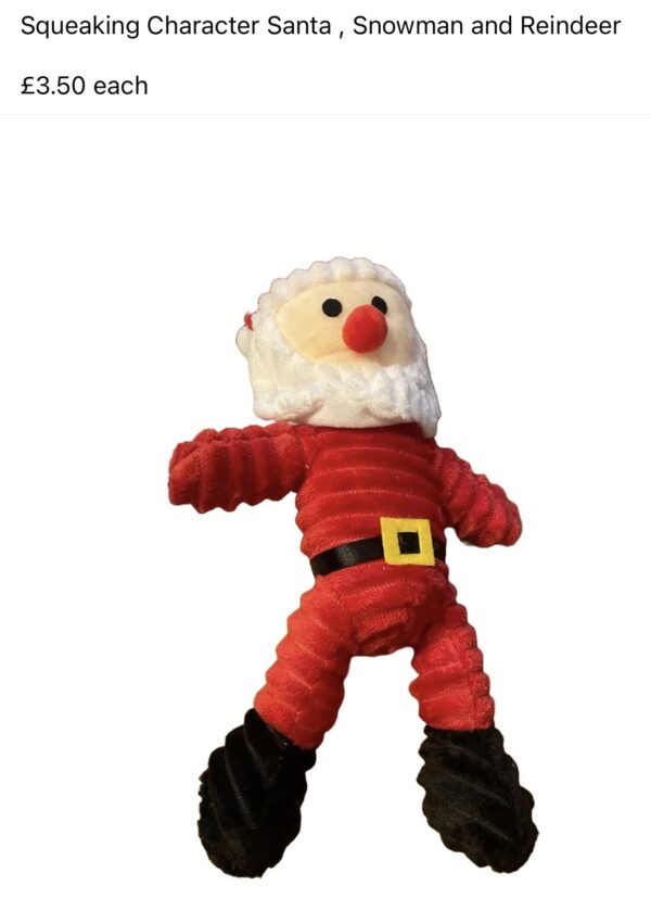 Squeaking Christmas Character Dog Toy (santa, or snowman)