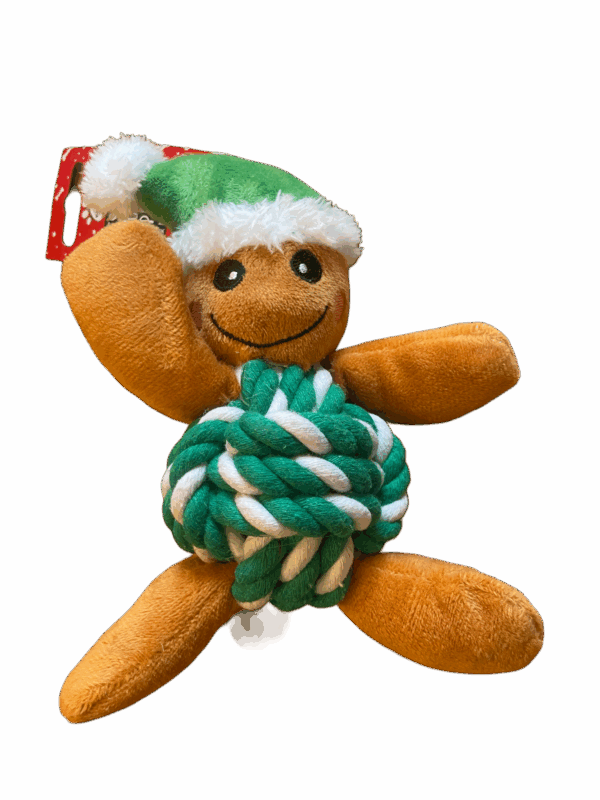 Gingerbread man rope plush dog toy GREEN